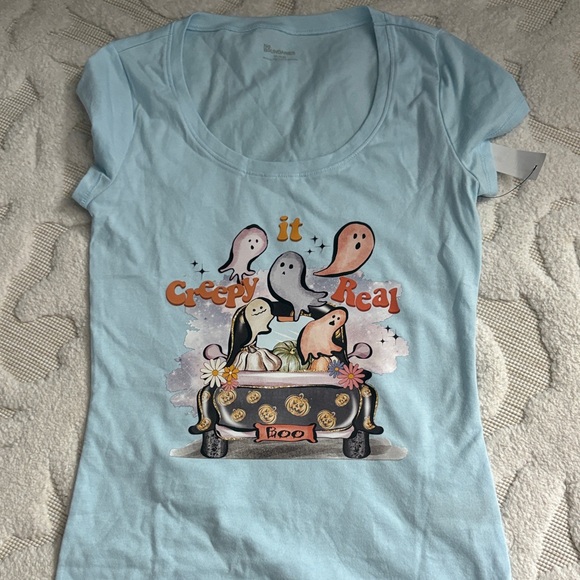 Light Blue Graphic Tee with Ghosts - Picture 1 of 1